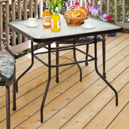 Costway 4 Seater Glass Dining Table Black with Parasol Hole - Size: 88.9 x 86.4 x 10.16cm - Wilko - thumbnail 1