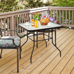Costway 4 Seater Glass Dining Table Black with Parasol Hole - Size: 88.9 x 86.4 x 10.16cm - Wilko - thumbnail 6