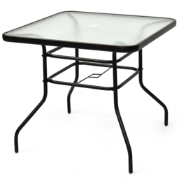 Costway 4 Seater Glass Dining Table Black with Parasol Hole - Size: 88.9 x 86.4 x 10.16cm - Wilko - thumbnail 3