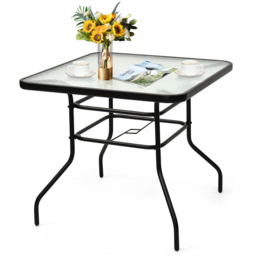 Costway 4 Seater Glass Dining Table Black with Parasol Hole - Size: 88.9 x 86.4 x 10.16cm - Wilko - thumbnail 4