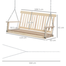 Outsunny 2-Seater Porch Swing Chair - Size: 61 x 65 x 119cm - Brown - Wilko - thumbnail 7
