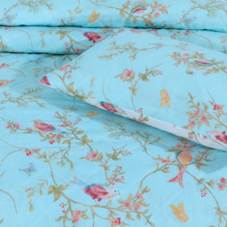 Velosso King Size Birds Floral Duck Egg Bedspread Set - Blue - Wilko - thumbnail 4