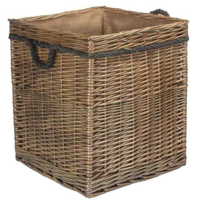 Red Hamper Square Medium Antique Wash Storage Log Basket - Size: 40 x 40 x 45cm - Brown - Wilko - image 1