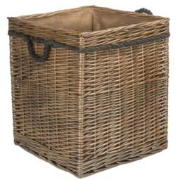 Red Hamper Square Medium Antique Wash Storage Log Basket - Size: 40 x 40 x 45cm - Brown - Wilko