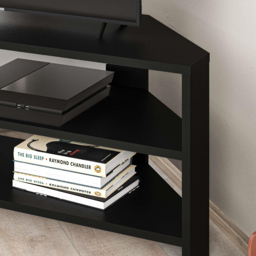 Decortie Thales 2 Shelf Black Bute Effect Corner Modern TV Unit - Size: 45 x 110 x 36cm - Wilko - thumbnail 5