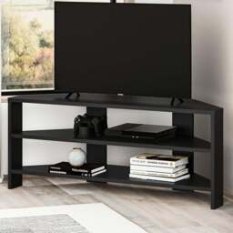 Decortie Thales 2 Shelf Black Bute Effect Corner Modern TV Unit - Size: 45 x 110 x 36cm - Wilko