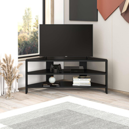 Decortie Thales 2 Shelf Black Bute Effect Corner Modern TV Unit - Size: 45 x 110 x 36cm - Wilko - thumbnail 4