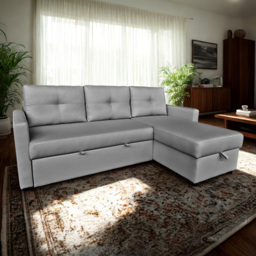 DS Living The Savona 3 Seater Silver Fabric L-Shape Pull Out Chaise Sofa Bed - Wilko