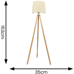 ValueLights Barbro White Trim Scallop Shade Natural Tripod Floor Lamp and Bulb - Cream - Wilko - thumbnail 5