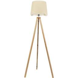 ValueLights Barbro White Trim Scallop Shade Natural Tripod Floor Lamp and Bulb - Cream - Wilko