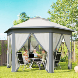 Outsunny 4 x 4m Grey Hexagon Marquee Patio Gazebo with Sides - Size: 285 x 405 x 405cm - Wilko