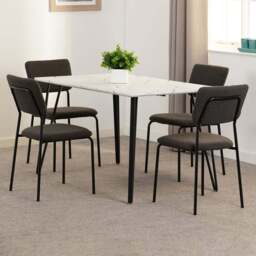 Seconique Marlow and Sheldon 4 Seater Dining Set White Marble and Grey Boucle Fabric - White Marble/Grey Boucle Fabric - Wilko - thumbnail 1