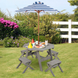 Costway 4 Seater Kids Picnic Dining Set with Adjustable Umbrella Grey - Wilko