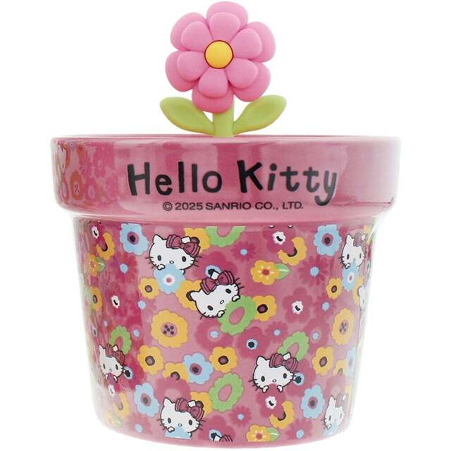 Hello Kitty Seasons Spring Rose and Cherry Blossom Candle in Plant Pot 130g - Size: 16.1 x 9.4 x 9.9cm - Multi - Wilko - image 1