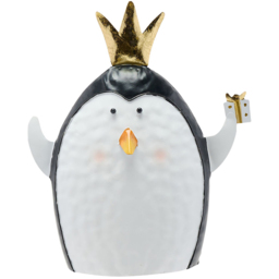 The Christmas Gift Co Metal Penguin with Crown - Size: 19.5 x 7 x 16cm - White - The Christmas Gift Co. - Wilko