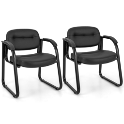 Costway Set of 2 Black Office Chair with Sled Base - Wilko - thumbnail 3