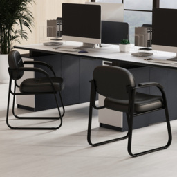 Costway Set of 2 Black Office Chair with Sled Base - Wilko - thumbnail 4