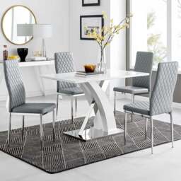 Furniturebox Columbia Valera 4 Seater Dining Set White Gloss Grey and Chrome - Wilko - thumbnail 1
