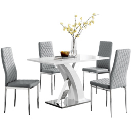 Furniturebox Columbia Valera 4 Seater Dining Set White Gloss Grey and Chrome - Wilko - thumbnail 3