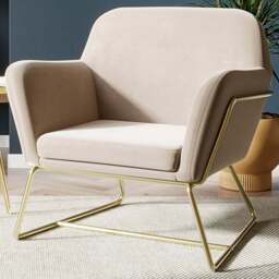 Charles Brushed Gold and Beige Velvet Armchair - Size: Single - Cream - LPD Home - Wilko
