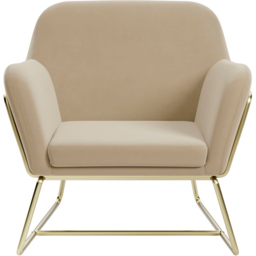 Charles Brushed Gold and Beige Velvet Armchair - Size: Single - Cream - LPD Home - Wilko - thumbnail 4