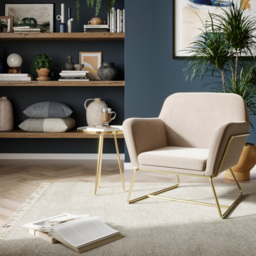 Charles Brushed Gold and Beige Velvet Armchair - Size: Single - Cream - LPD Home - Wilko - thumbnail 7