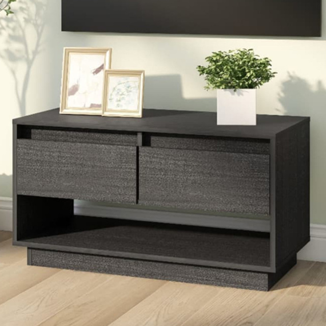 vidaXL 2 Drawer Single Shelf Grey Solid Pine Wood TV Cabinet - Size: 40 x 74 x 34cm - Wilko - image 1