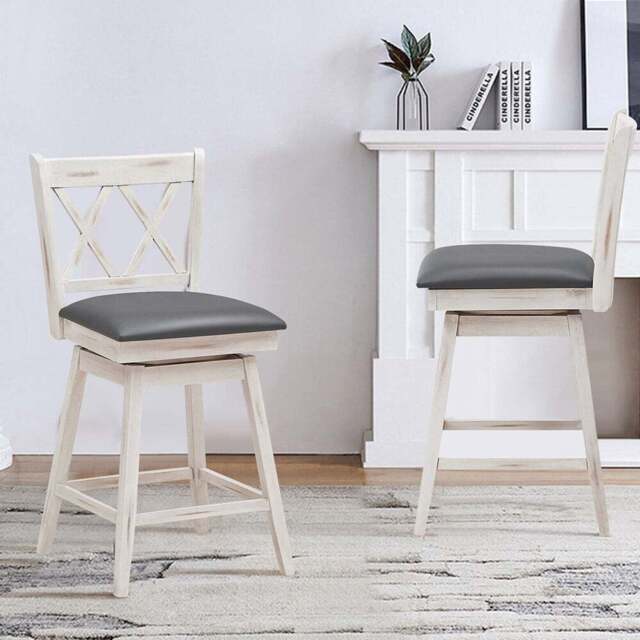 Costway White Counter Height Bar Stool with Upholstered Cushion Set of 2 - Size: 91 x 56 x 24cm - Wilko - image 1