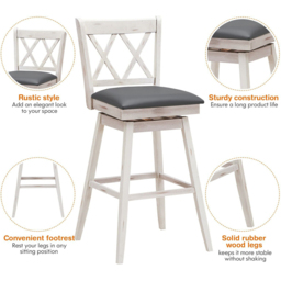 Costway White Counter Height Bar Stool with Upholstered Cushion Set of 2 - Size: 91 x 56 x 24cm - Wilko - thumbnail 6