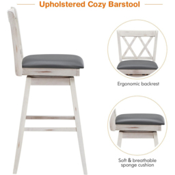 Costway White Counter Height Bar Stool with Upholstered Cushion Set of 2 - Size: 91 x 56 x 24cm - Wilko - thumbnail 5