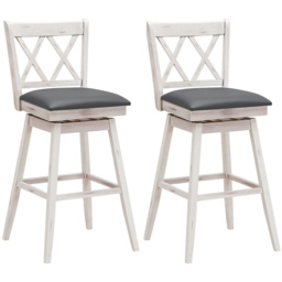 Costway White Counter Height Bar Stool with Upholstered Cushion Set of 2 - Size: 91 x 56 x 24cm - Wilko - thumbnail 3