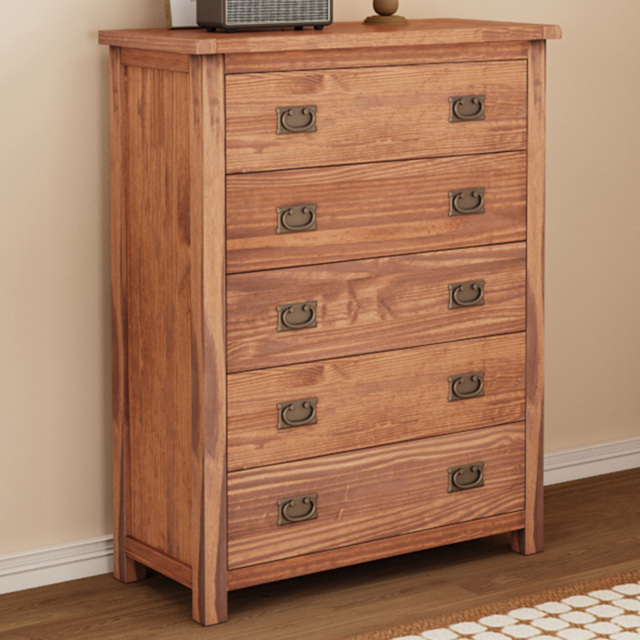 Cabinet Bits Padua 5 Drawer Brown Brass Drop Handle Chest of Drawers - Wilko - image 1