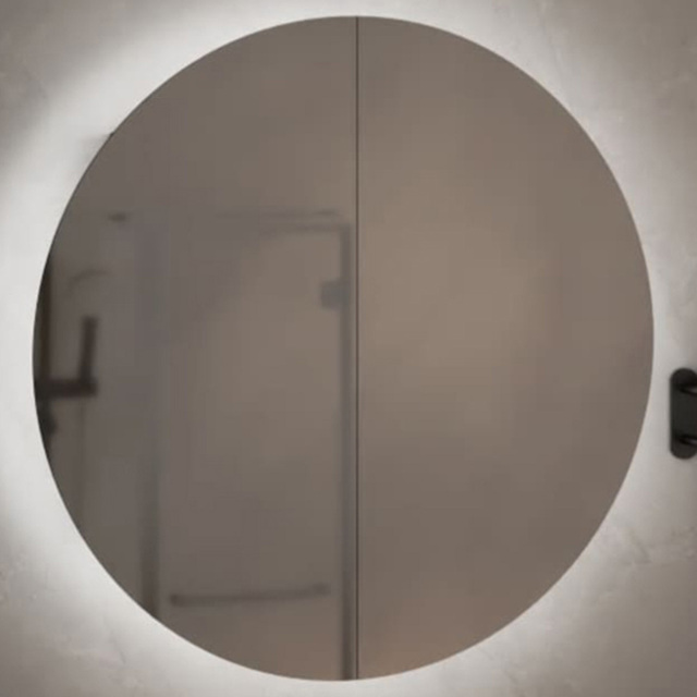 vidaXL 2 Door Black Round LED Mirror Bathroom Cabinet - Size: 54 x 54 x 17.5cm - Wilko - image 1