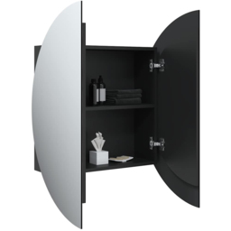 vidaXL 2 Door Black Round LED Mirror Bathroom Cabinet - Size: 54 x 54 x 17.5cm - Wilko - thumbnail 4