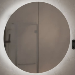 vidaXL 2 Door Black Round LED Mirror Bathroom Cabinet - Size: 54 x 54 x 17.5cm - Wilko - thumbnail 1