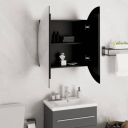 vidaXL 2 Door Black Round LED Mirror Bathroom Cabinet - Size: 54 x 54 x 17.5cm - Wilko - thumbnail 5