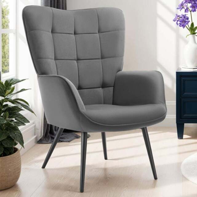 tectake Hygge Anthracite and Black Fine Cord Armchair - Size: Single - Grey - Wilko - image 1