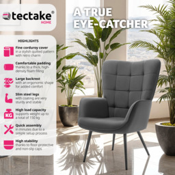 tectake Hygge Anthracite and Black Fine Cord Armchair - Size: Single - Grey - Wilko - thumbnail 4