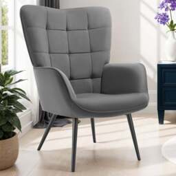 tectake Hygge Anthracite and Black Fine Cord Armchair - Size: Single - Grey - Wilko - thumbnail 1
