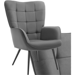tectake Hygge Anthracite and Black Fine Cord Armchair - Size: Single - Grey - Wilko - thumbnail 3