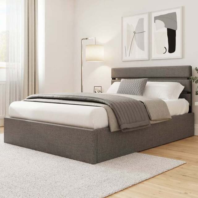 GFW Hudson Double Grey End Lift Ottoman Bed with SC Bonnell Mattress - Wilko - image 1
