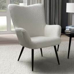 Bordeaux Textured Chenille Effect White Armchair - Size: Single - Shankar - Wilko