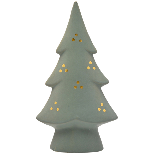 The Seasonal Gift Co. Green and Gold Porcelain Light Up Christmas Tree Decoration 21cm - Size: 22 x 12 x 5cm - Olive - Wilko - image 1