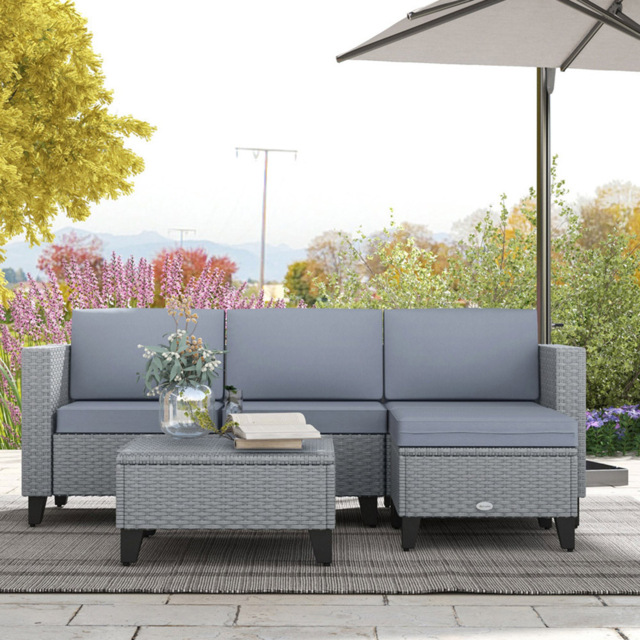 Outsunny 4 Seater Grey Rattan Lounge Set - Wilko - image 1