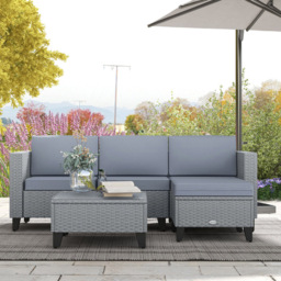 Outsunny 4 Seater Grey Rattan Lounge Set - Wilko - thumbnail 1