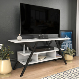Decorotika Minerva Decorative 4 Open Shelf Black and White TV Unit - Size: 55 x 120 x 35cm - Multi - Wilko - thumbnail 7