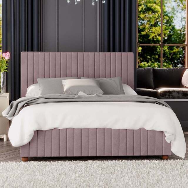 Laurence Llewelyn-Bowen Estella Small Double Blush Plush Velvet Ottoman Bed - Pink - Wilko - image 1