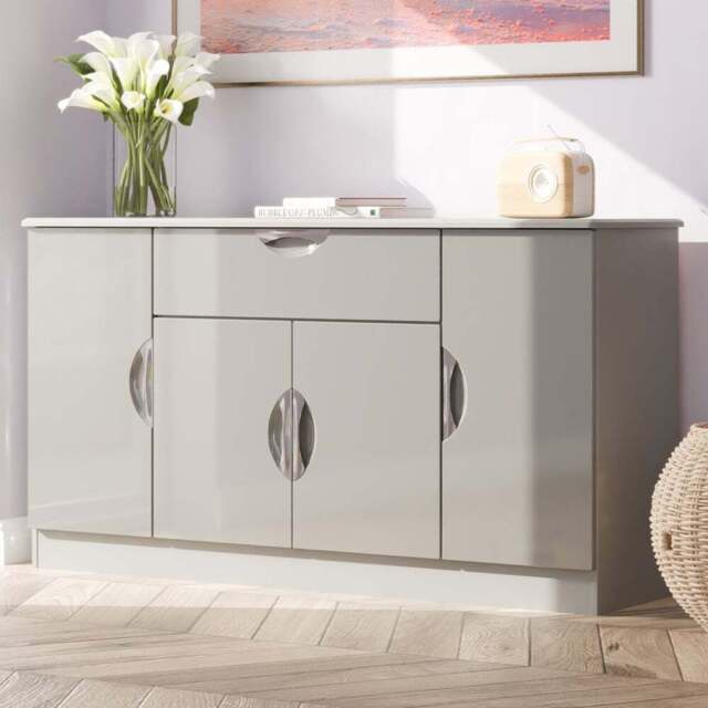 Crowndale Camden 4 Door Single Drawer Grey Gloss and Dusk Grey Wide Sideboard Ready Assembled - Size: 79 x 146 x 42cm - Grey Gloss & Dusk Grey - Wilko - image 1