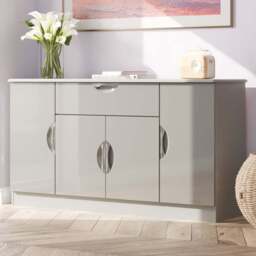 Crowndale Camden 4 Door Single Drawer Grey Gloss and Dusk Grey Wide Sideboard Ready Assembled - Size: 79 x 146 x 42cm - Grey Gloss & Dusk Grey - Wilko - thumbnail 1