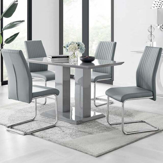 Furniturebox Molini Fontana 4 Seater Dining Set Grey Gloss Elephant Grey and Chrome - Wilko - image 1